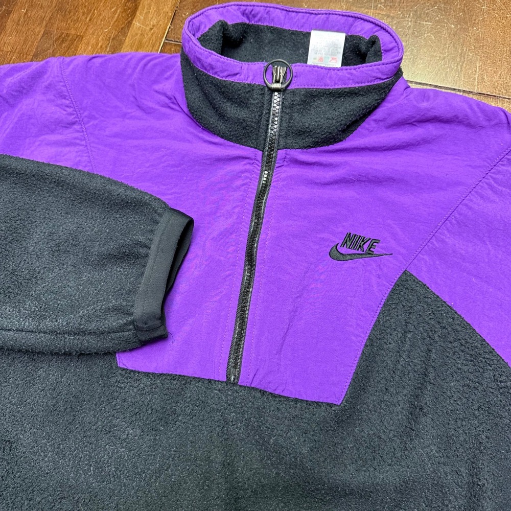 Nike FIT Fleece Pullover Mens Medium Purple Black International Vintage Half Zip